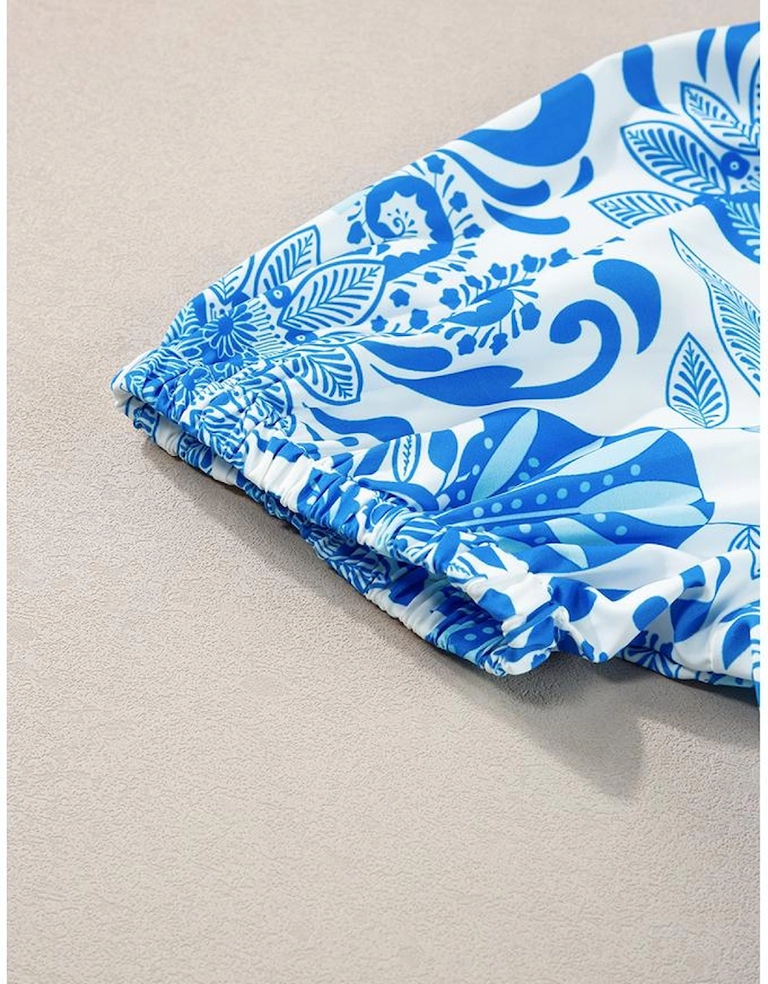 Sky Blue Retro Floral Print Drawstring Waist Ruffled Mini Dress