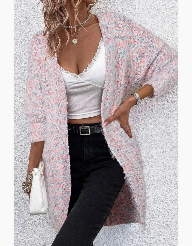 Pink Multicolor Confetti Open Front Knit Cardigan