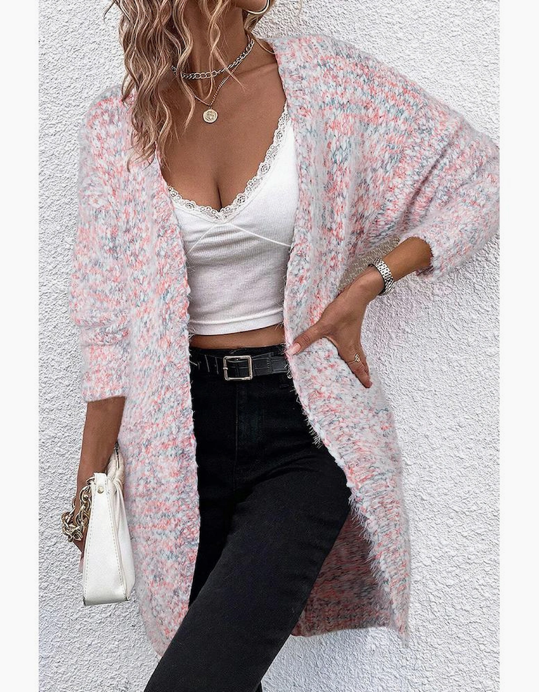 Pink Multicolor Confetti Open Front Knit Cardigan, 8 of 7