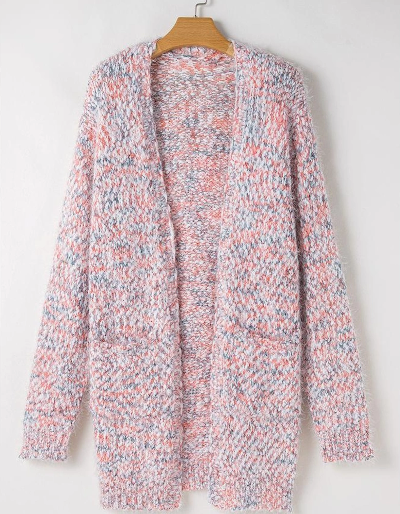 Pink Multicolor Confetti Open Front Knit Cardigan
