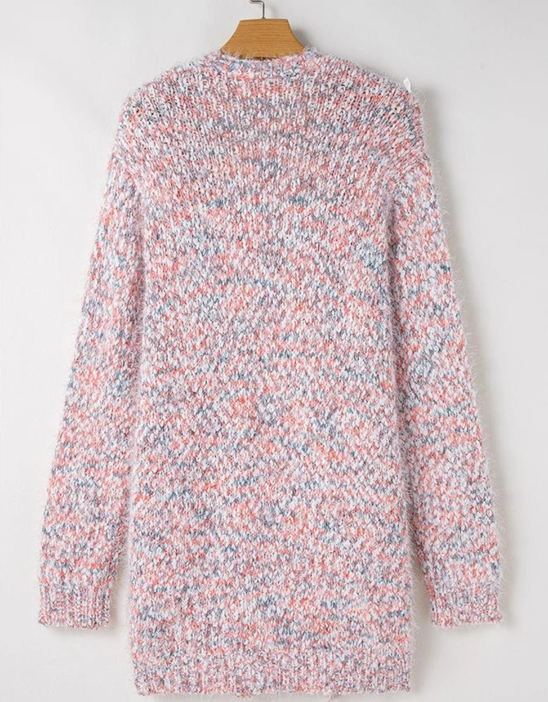 Pink Multicolor Confetti Open Front Knit Cardigan