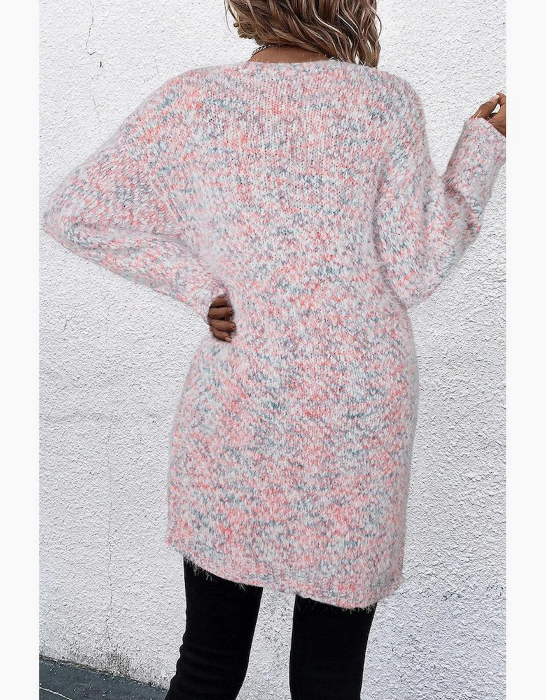 Pink Multicolor Confetti Open Front Knit Cardigan