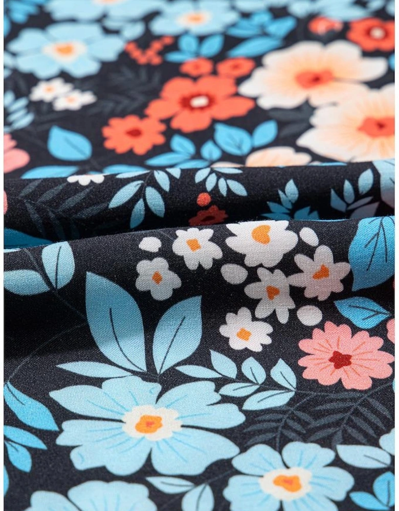 Sky Blue Floral Knotted Back Square Neck Maxi Dress