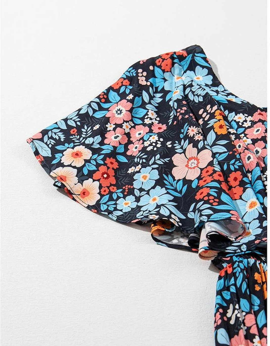 Sky Blue Floral Knotted Back Square Neck Maxi Dress