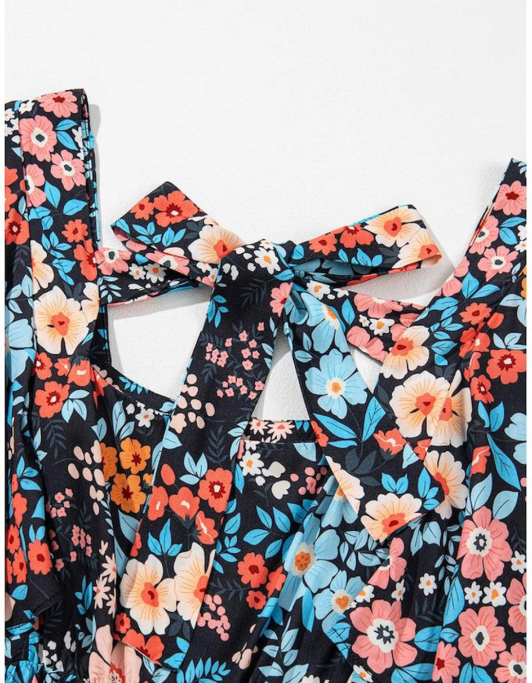 Sky Blue Floral Knotted Back Square Neck Maxi Dress