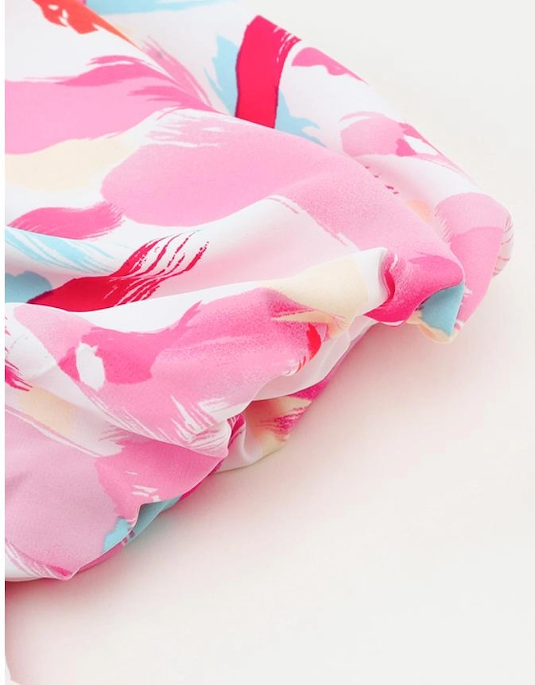 Pink Brush Stroke Printed Smocked Ruffle Tiered Dress