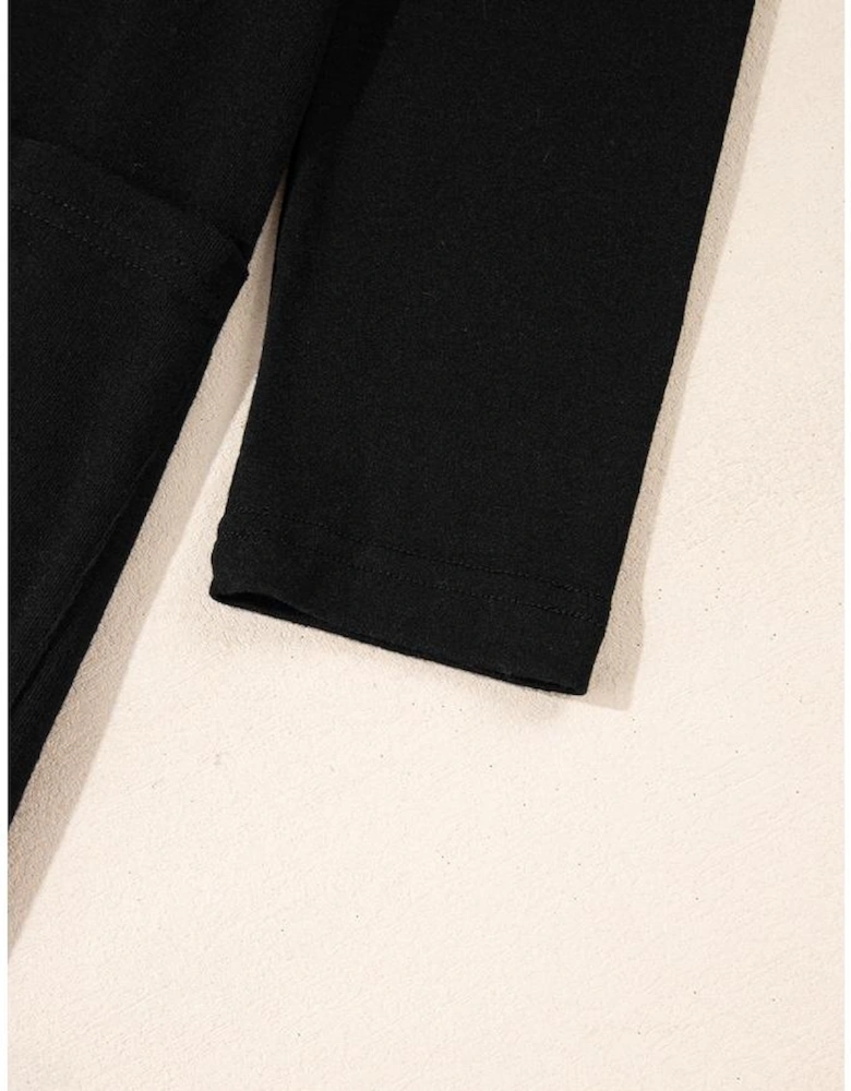 Black Solid Color Open Front Cardigan with Pocket