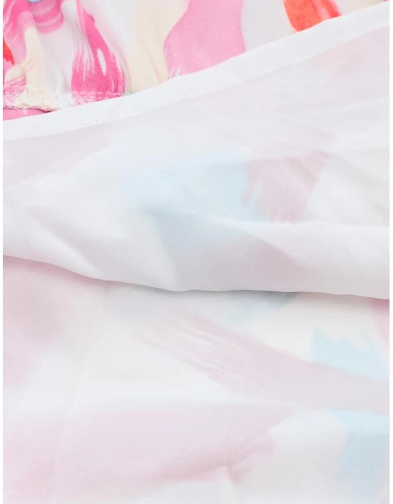 Pink Brush Stroke Printed Smocked Ruffle Tiered Dress