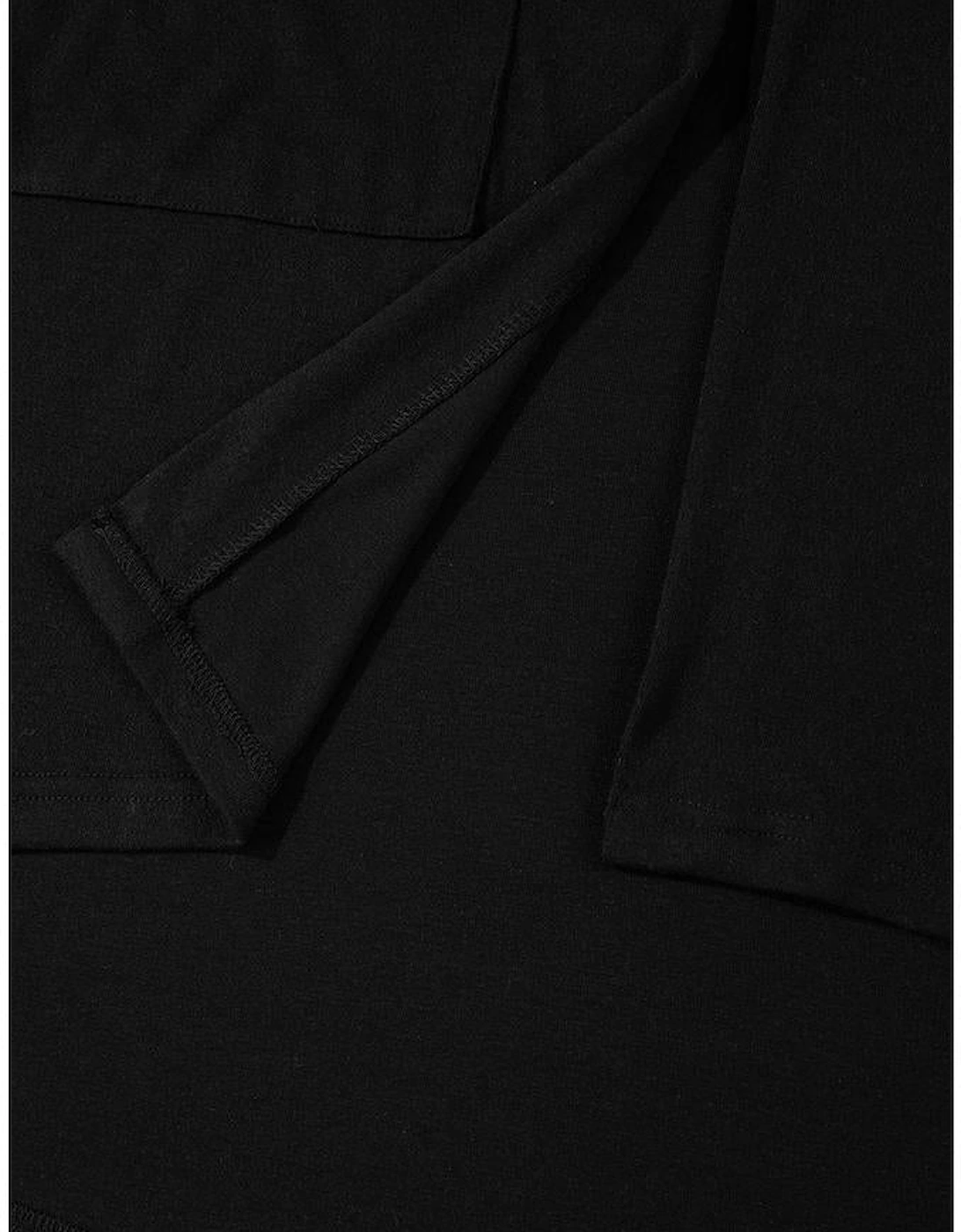 Black Solid Color Open Front Cardigan with Pocket