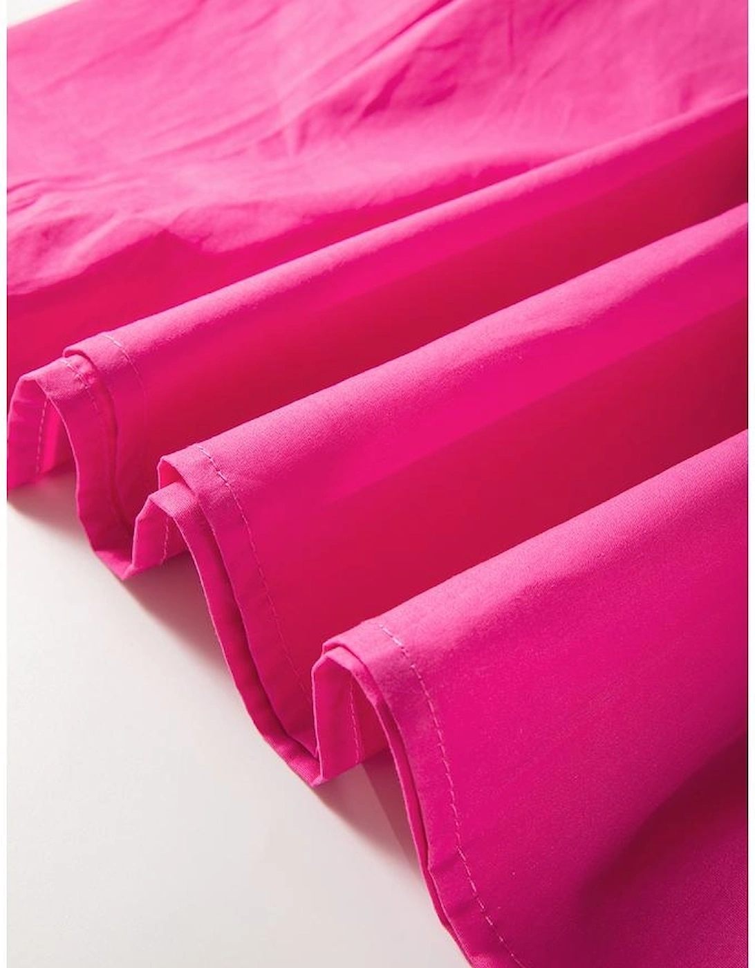 Bright Pink Solid Color Puff Sleeve Tie Front High Waist Mini Dress