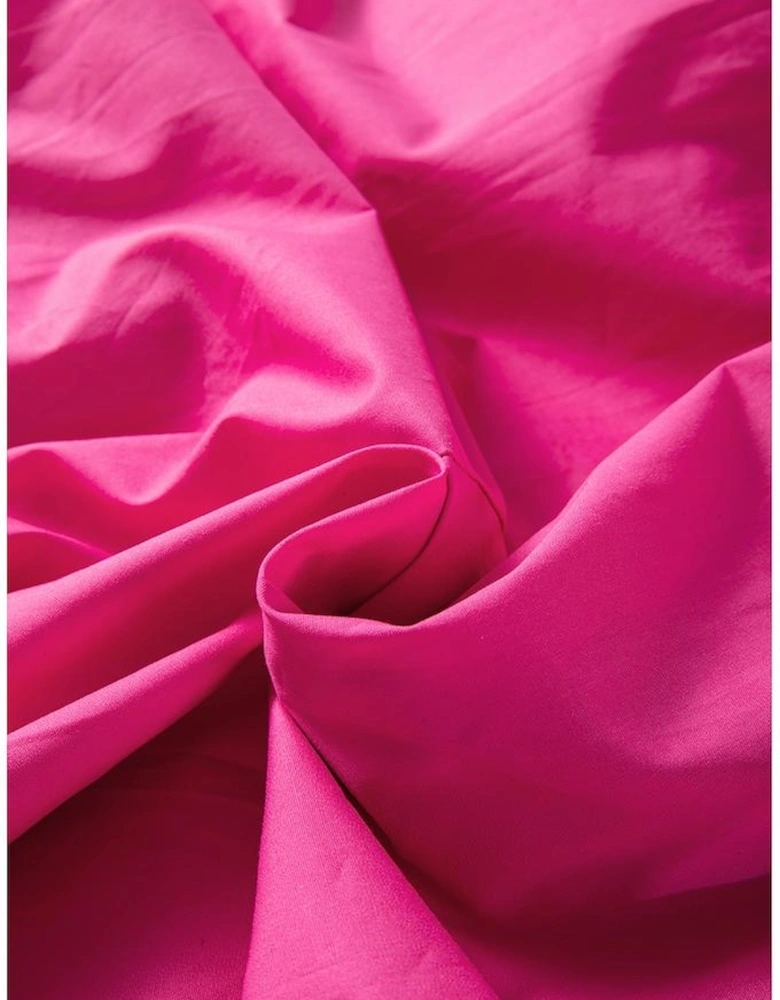 Bright Pink Solid Color Puff Sleeve Tie Front High Waist Mini Dress