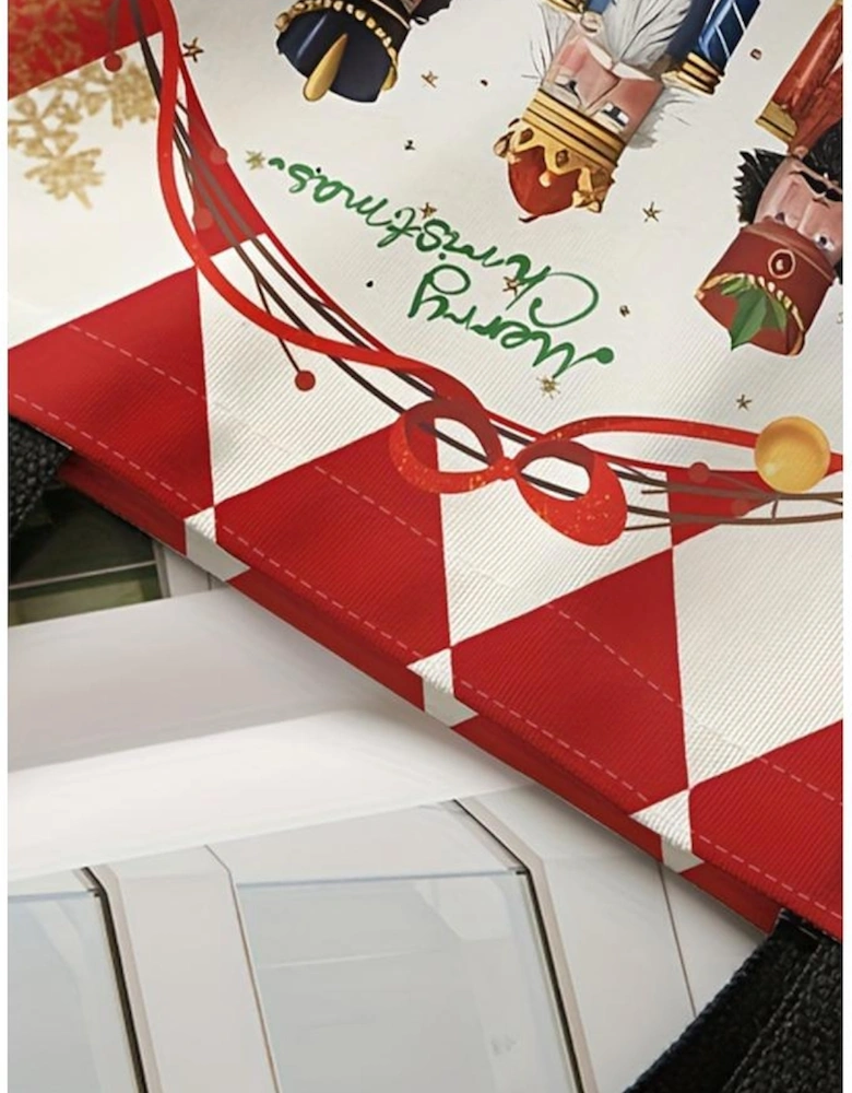 Fiery Red Checkered Merry Christmas Nutcracker Printed Canvas Shoulder Bag