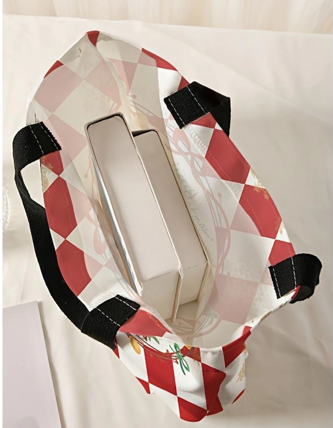 Fiery Red Checkered Merry Christmas Nutcracker Printed Canvas Shoulder Bag, 7 of 6