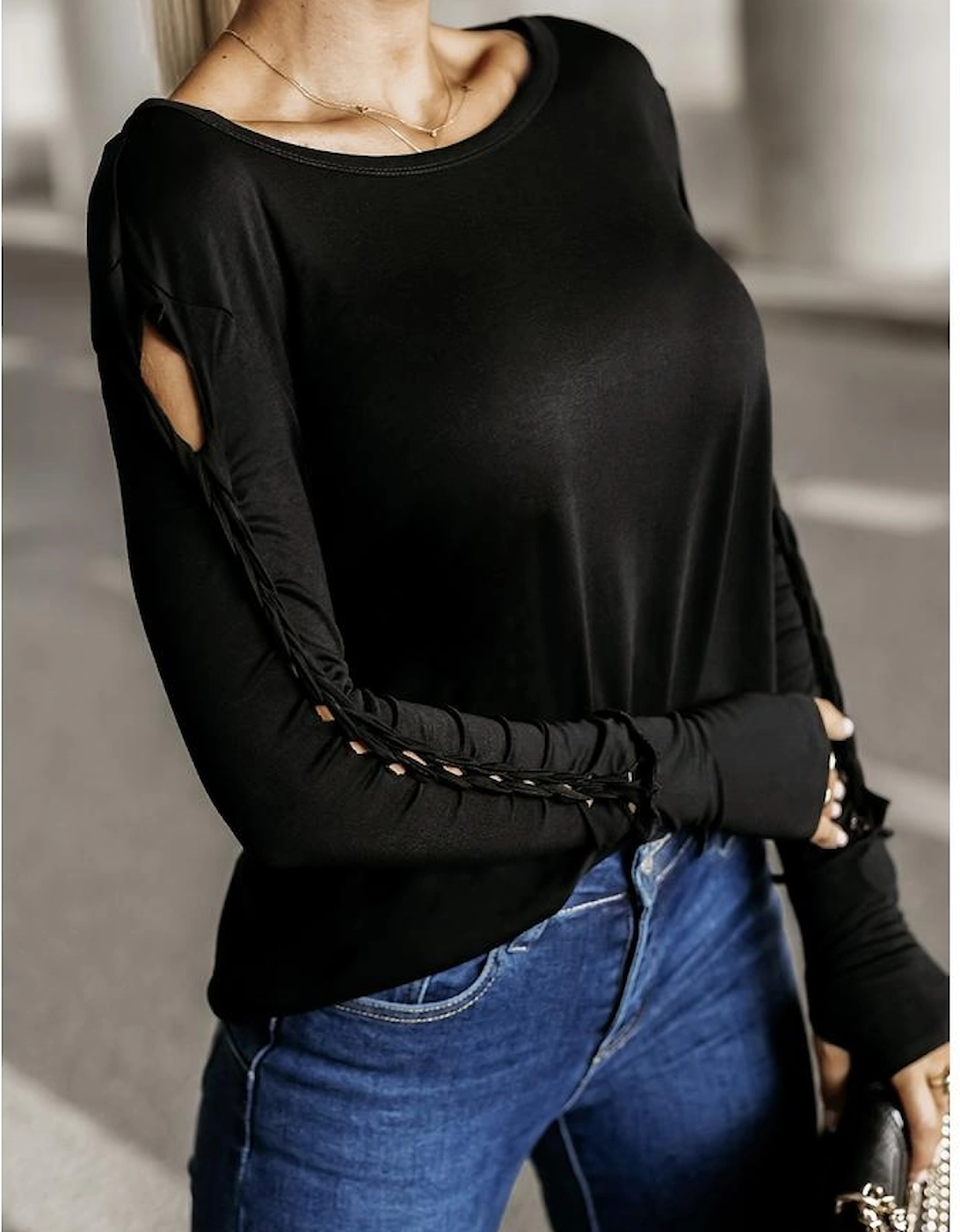 Azura Exchange Braided Sleeves Knit Top, 7 of 6