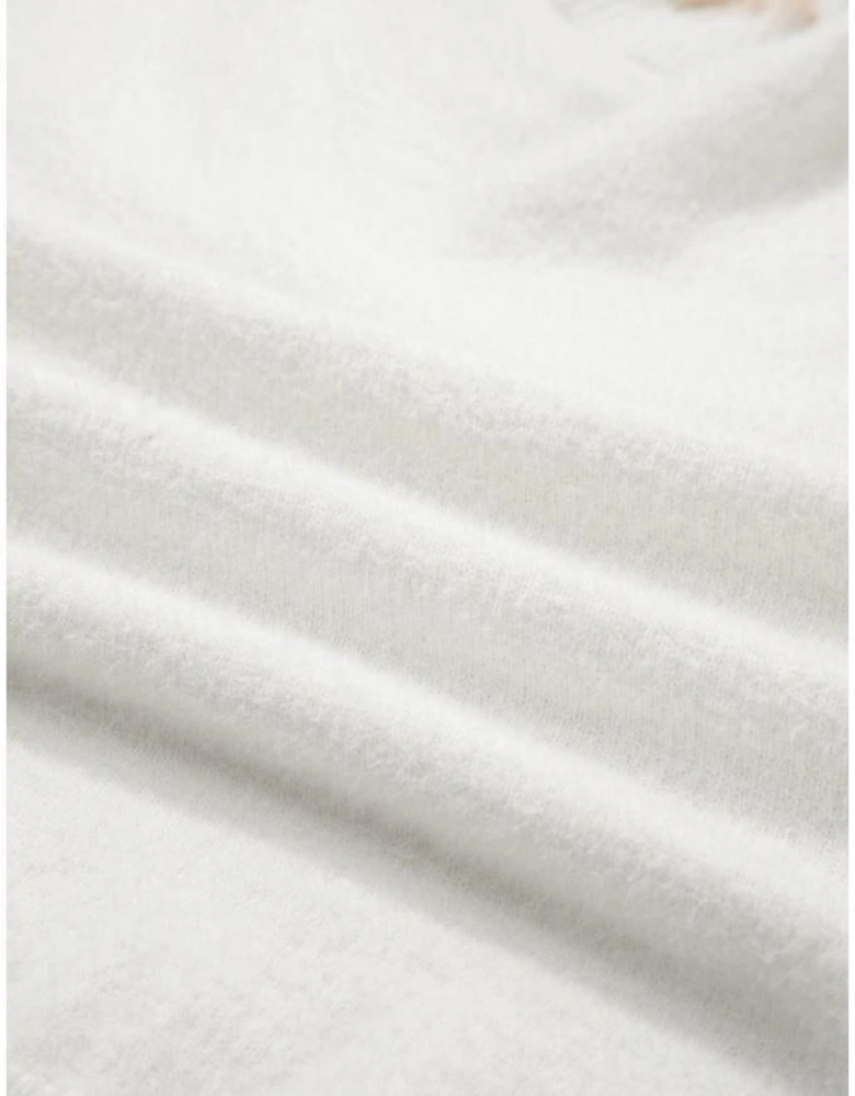 Beige Lace Sleeve Patchwork Faux Two-piece Fuzzy Sweater