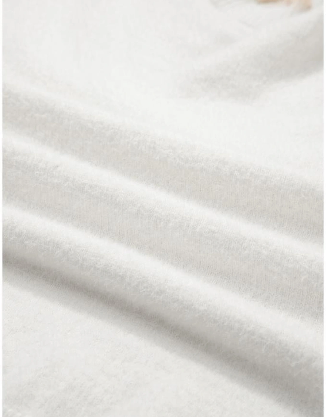 Beige Lace Sleeve Patchwork Faux Two-piece Fuzzy Sweater