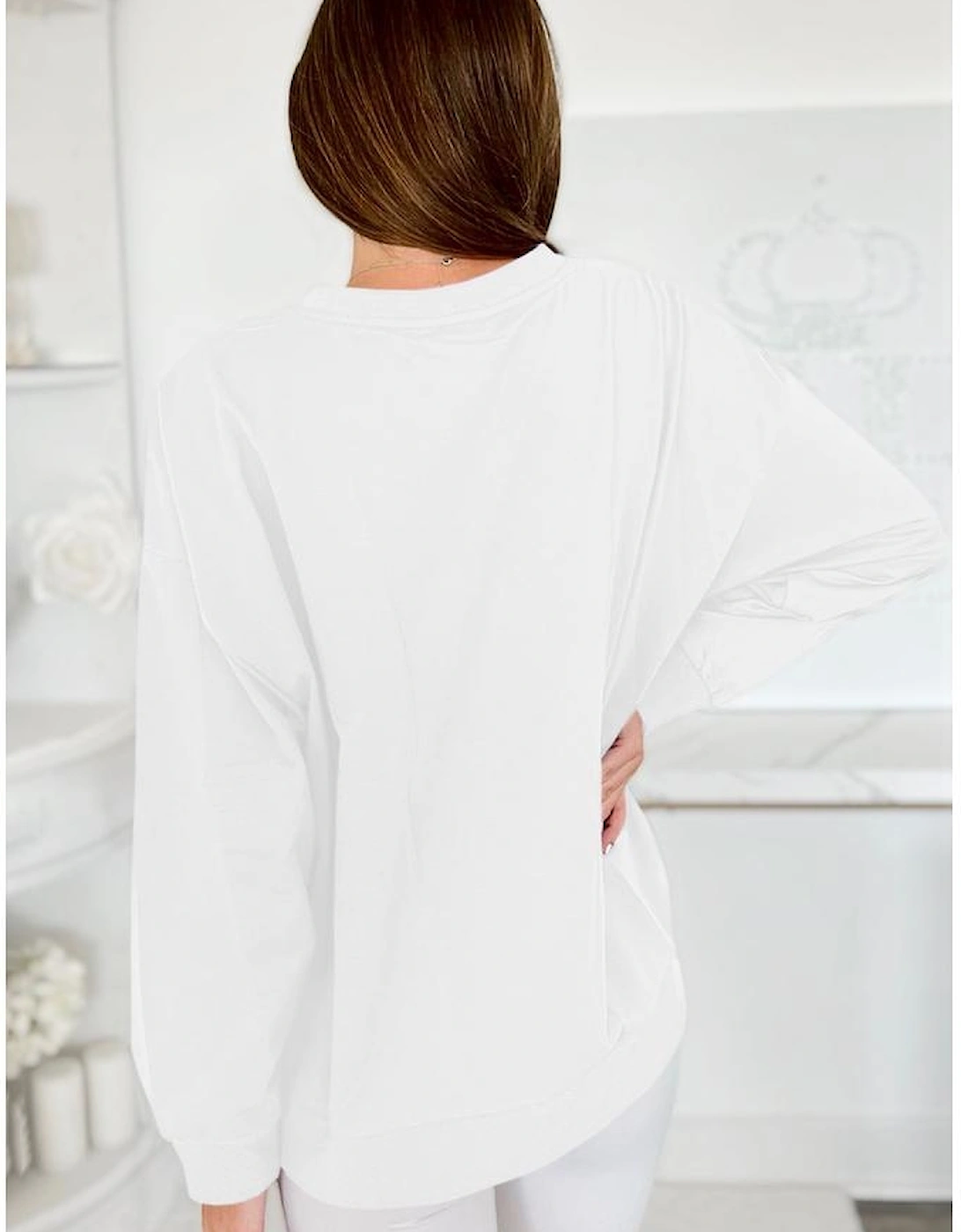 White Tinsel Game Day Drop Shoulder Graphic Sweatshirt