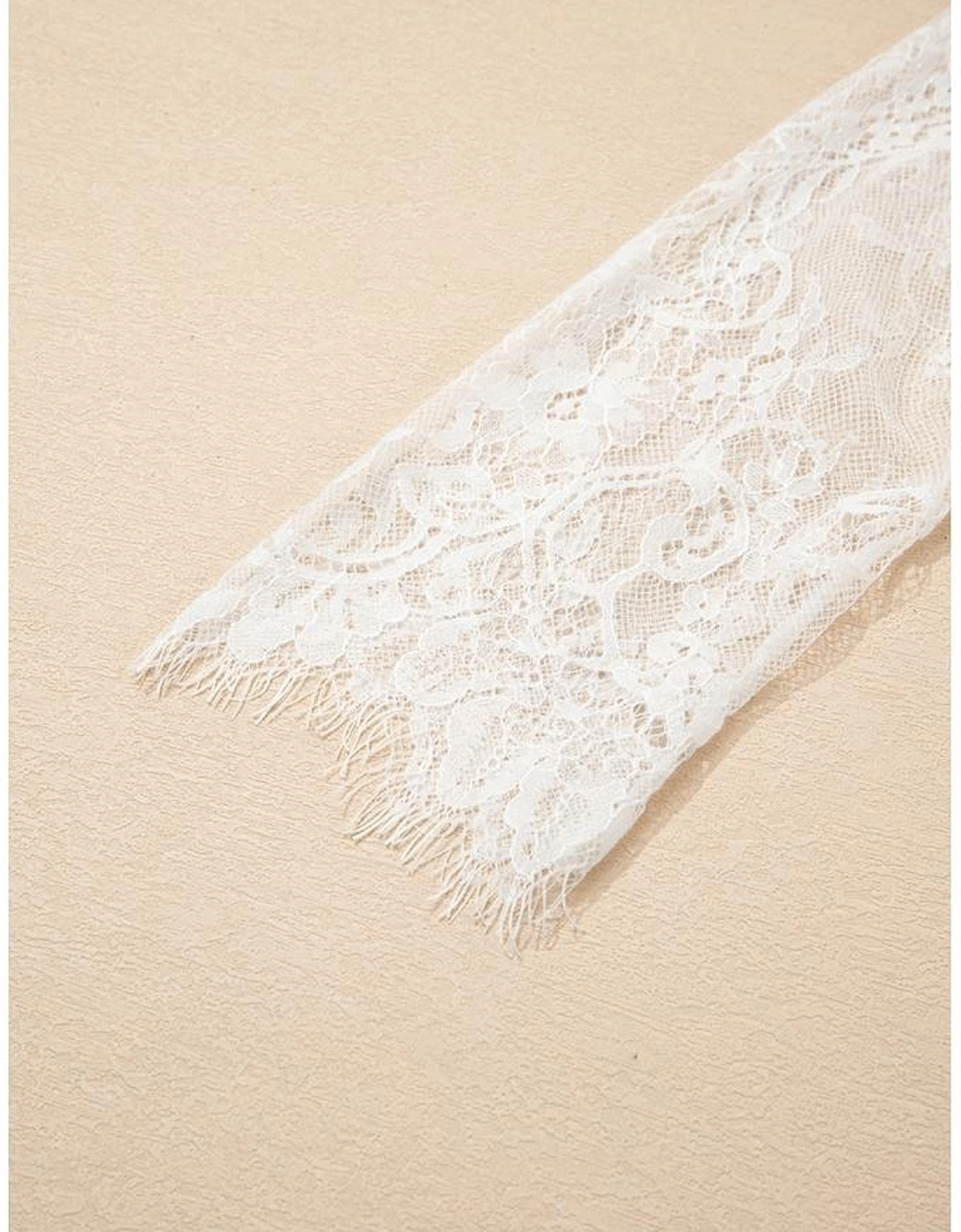 Beige Lace Sleeve Patchwork Faux Two-piece Fuzzy Sweater