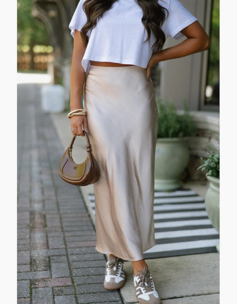 Jet Stream Satin Solid High Waist Maxi Skirt