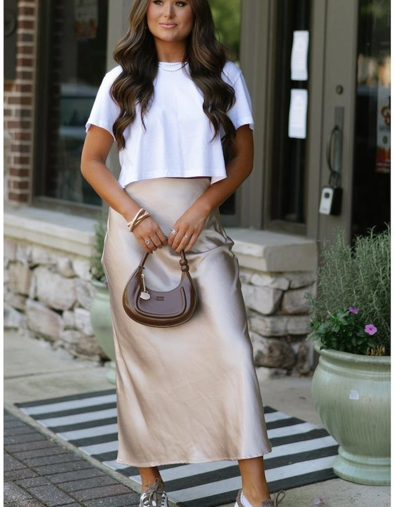 Jet Stream Satin Solid High Waist Maxi Skirt