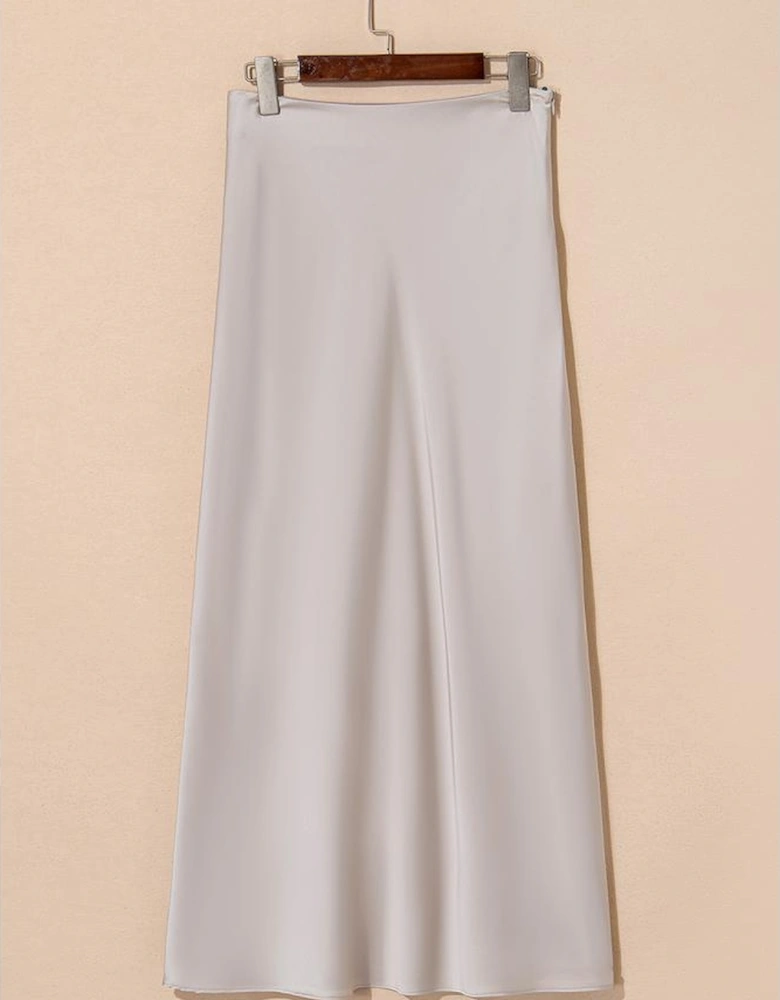 Jet Stream Satin Solid High Waist Maxi Skirt