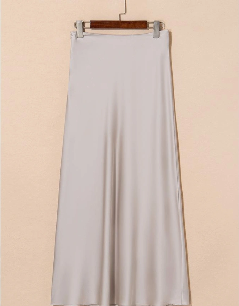 Jet Stream Satin Solid High Waist Maxi Skirt