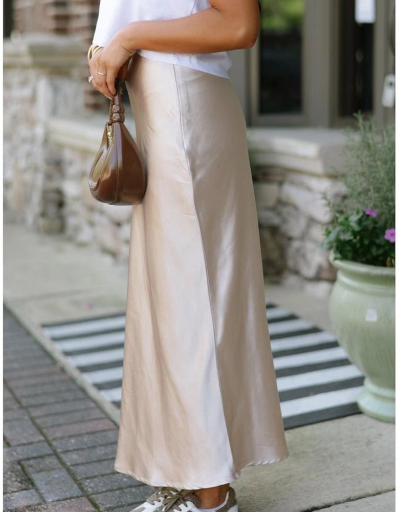 Jet Stream Satin Solid High Waist Maxi Skirt