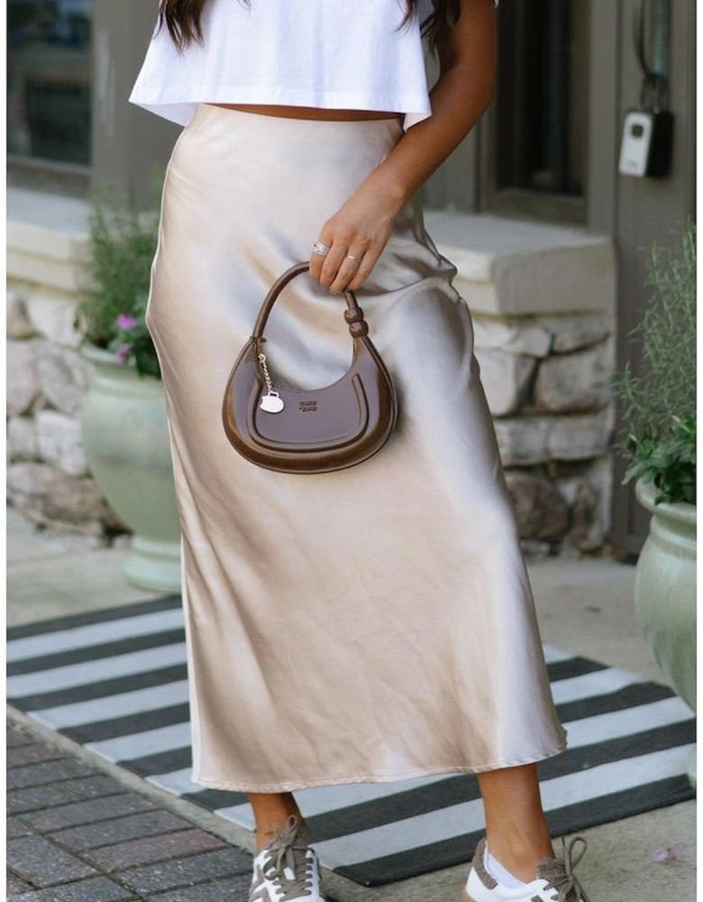 Jet Stream Satin Solid High Waist Maxi Skirt