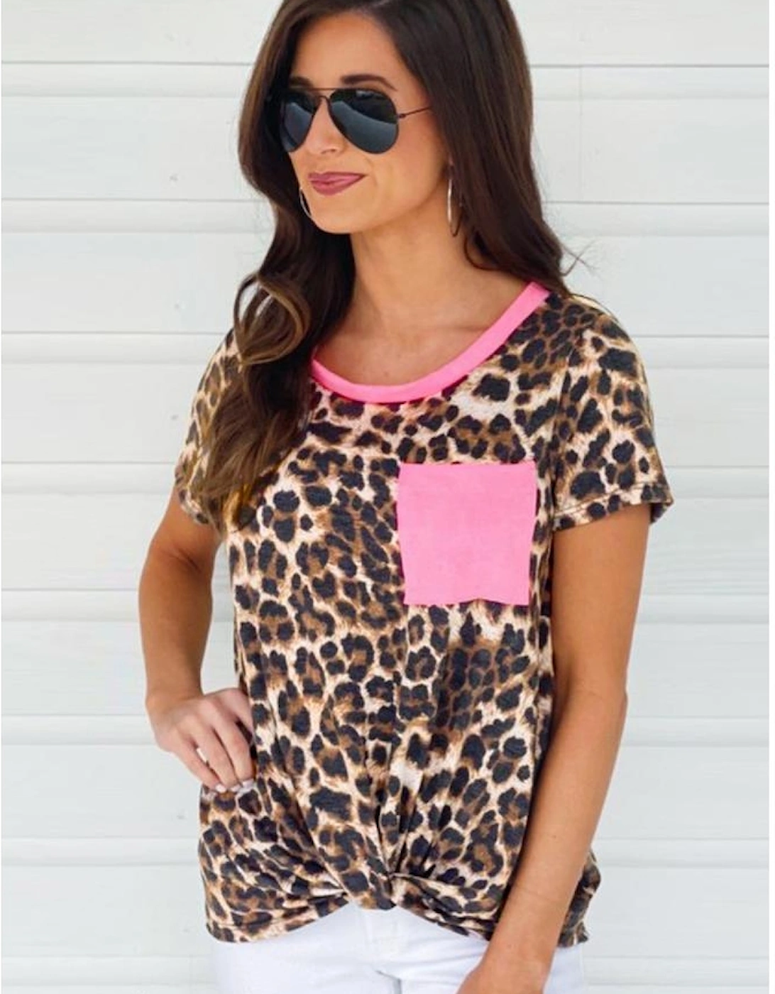 Azura Exchange Neon Pink Leopard Pocket T-shirt