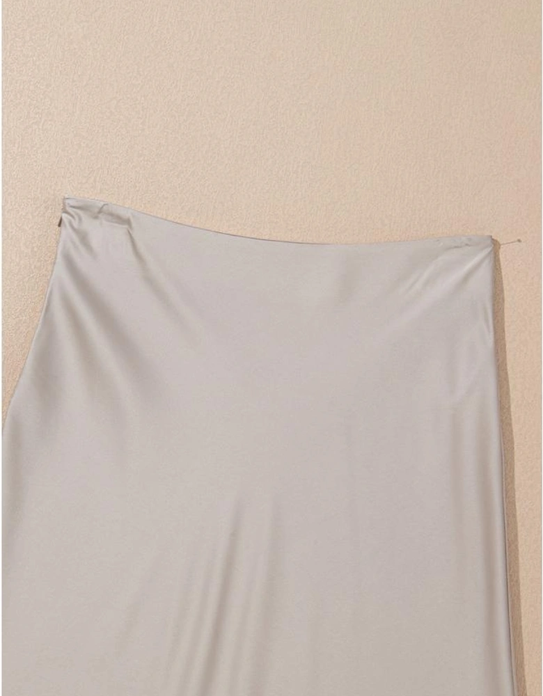 Jet Stream Satin Solid High Waist Maxi Skirt