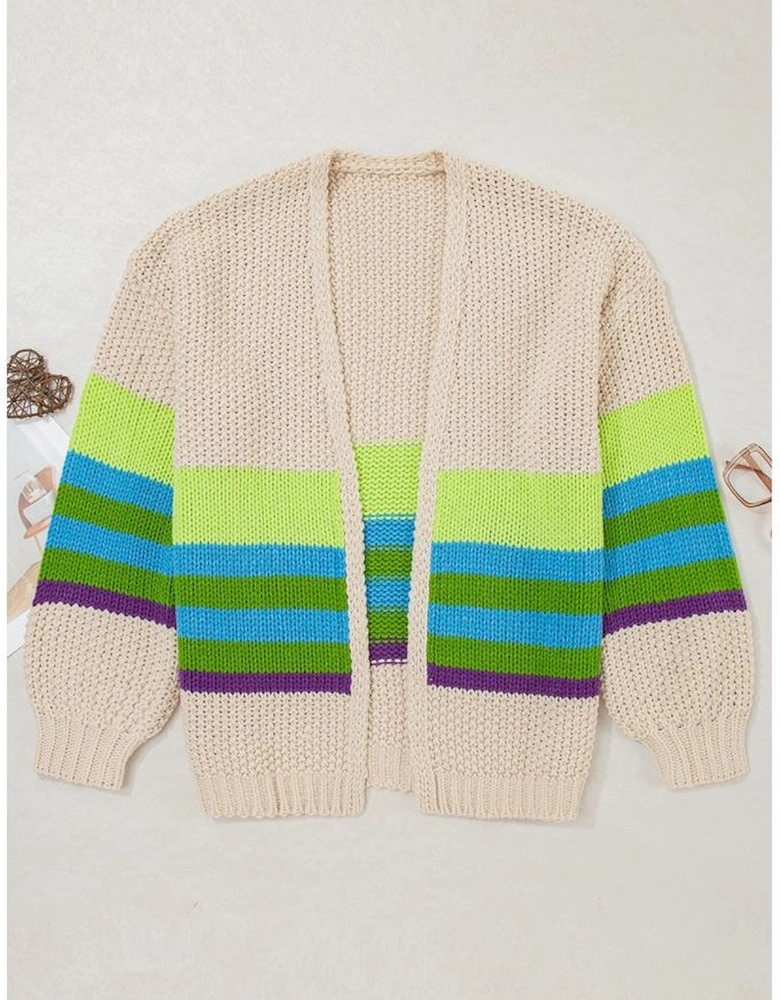 Parchment Color Block Crochet Open Front Plus Size Cardigan