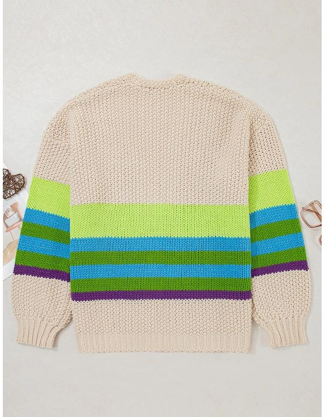 Parchment Color Block Crochet Open Front Plus Size Cardigan