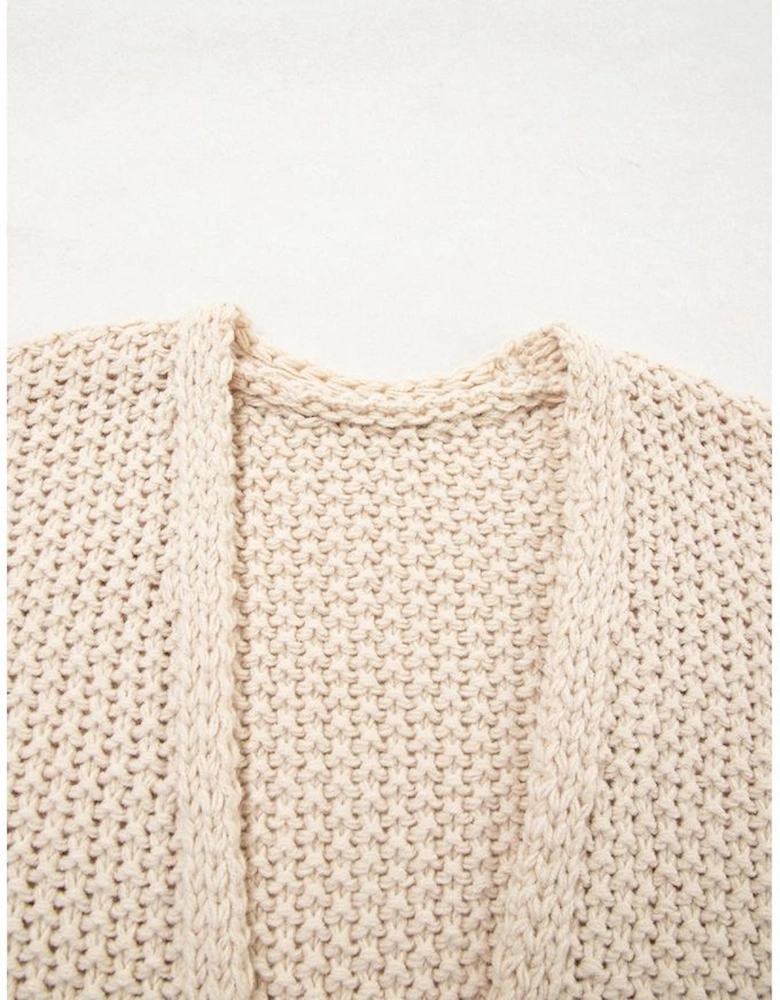 Parchment Color Block Crochet Open Front Plus Size Cardigan