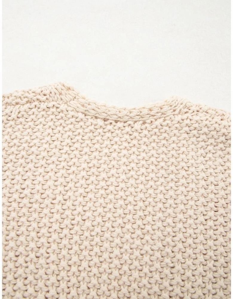 Parchment Color Block Crochet Open Front Plus Size Cardigan