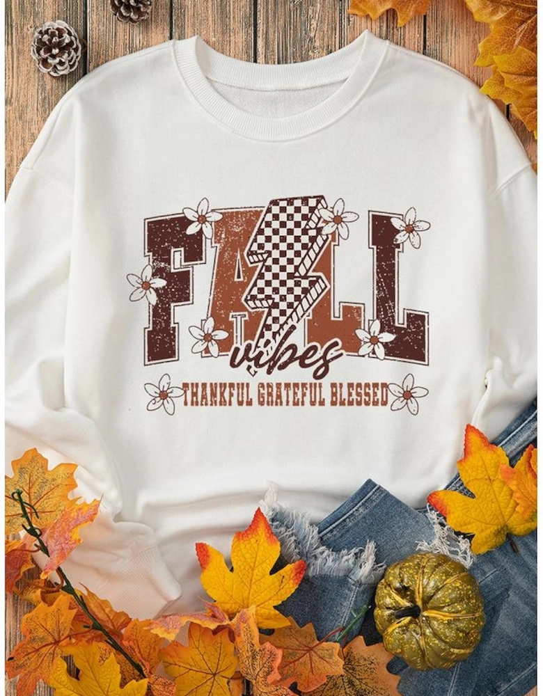 White FALL THANKFUL Graphic Drop Shoulder Sweatshirt