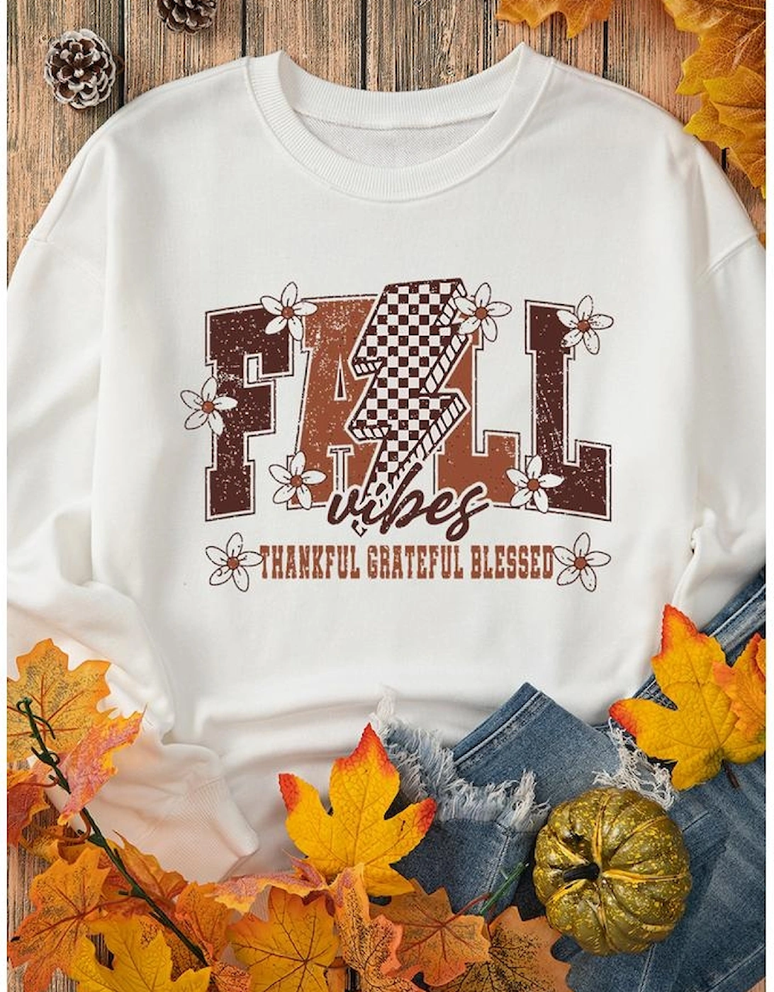 White FALL THANKFUL Graphic Drop Shoulder Sweatshirt, 9 of 8