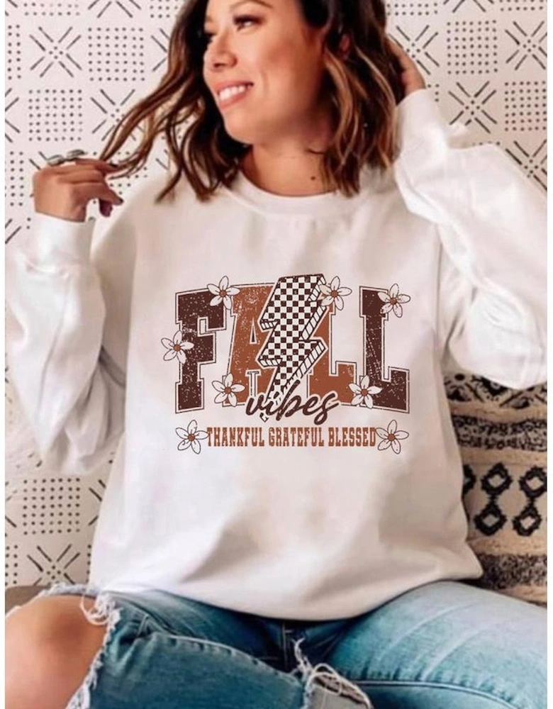 White FALL THANKFUL Graphic Drop Shoulder Sweatshirt