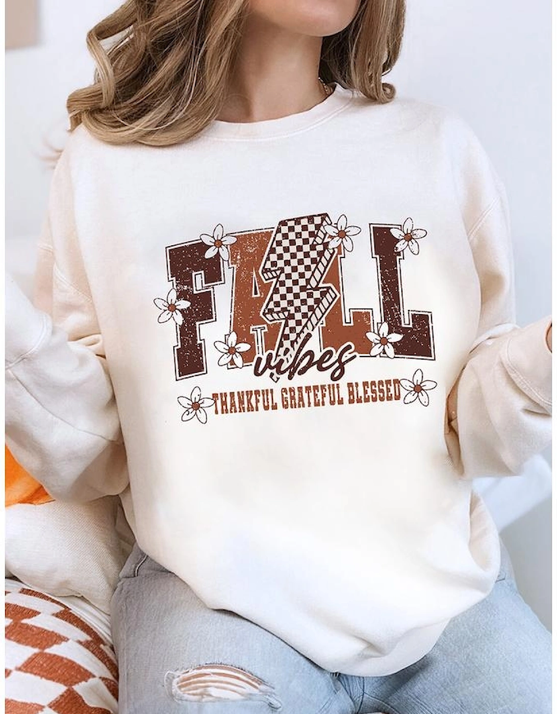 White FALL THANKFUL Graphic Drop Shoulder Sweatshirt