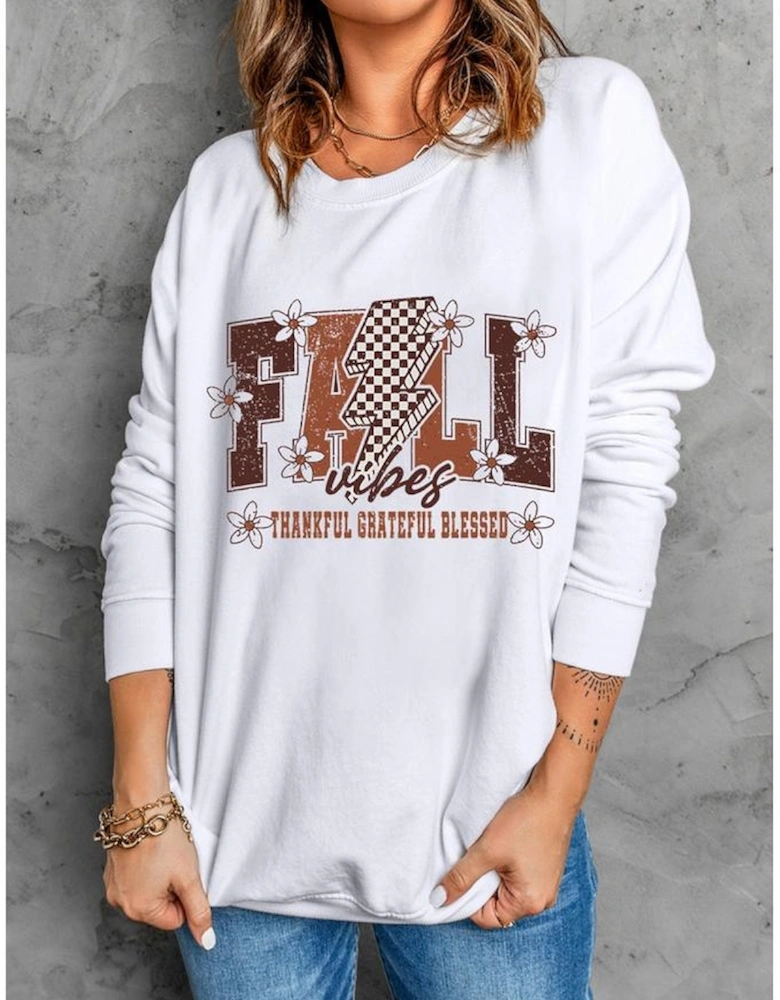 White FALL THANKFUL Graphic Drop Shoulder Sweatshirt