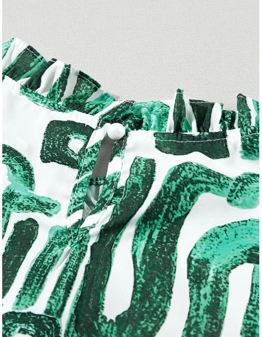 Blackish Green Embroidered Puff Sleeve Frilled Neck Printed Top