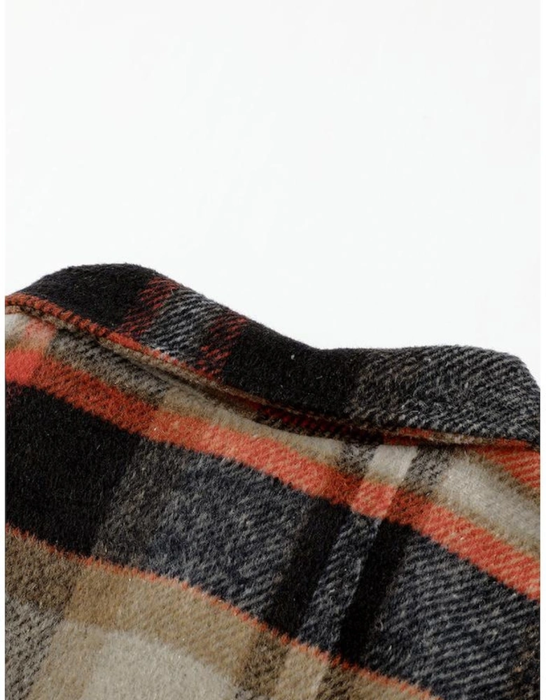 Khaki Geometric Plaid Print Pocketed Shacket