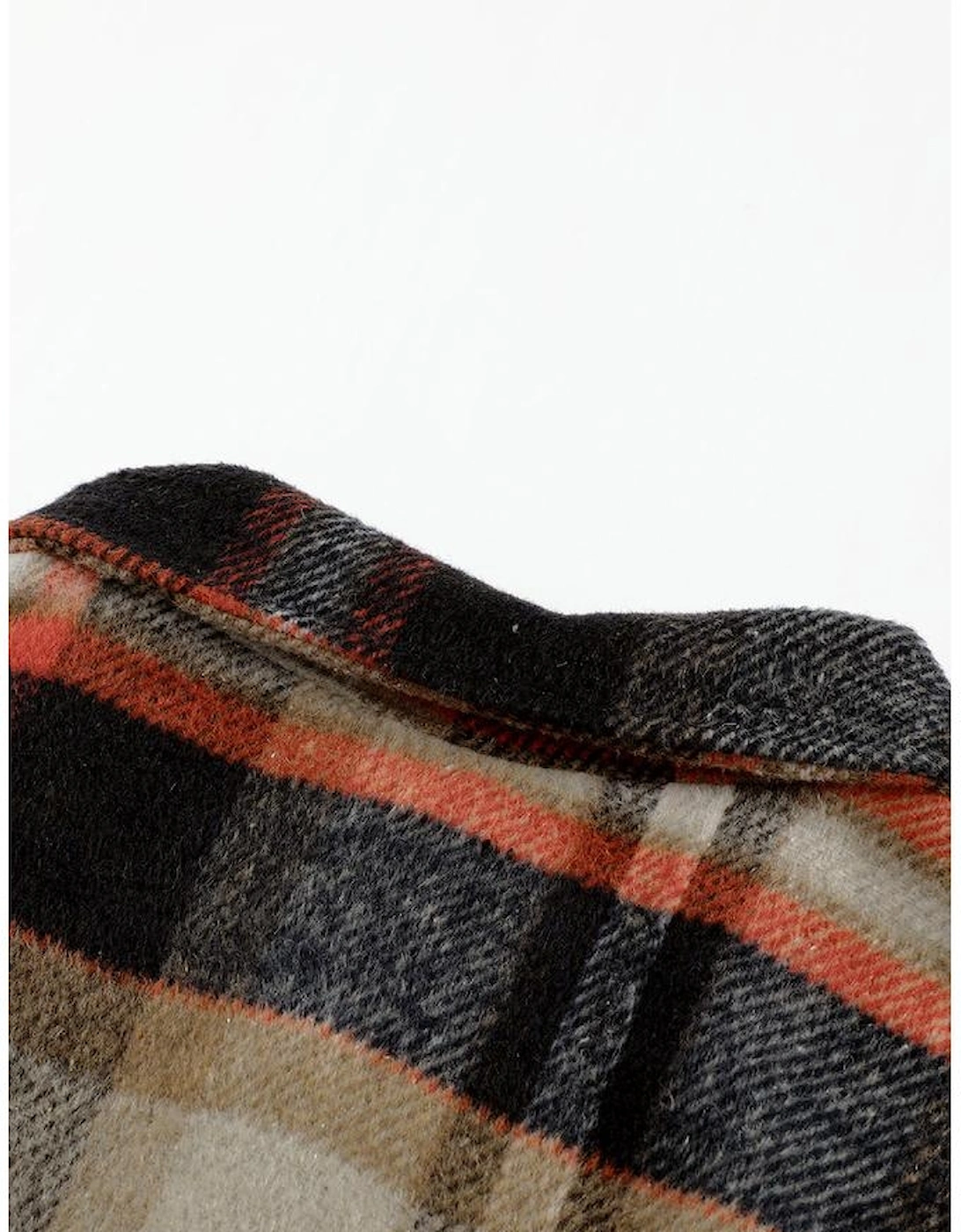 Khaki Geometric Plaid Print Pocketed Shacket, 15 of 14