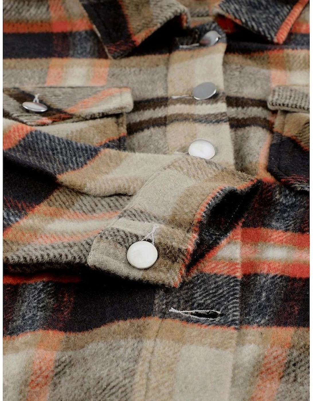 Khaki Geometric Plaid Print Pocketed Shacket