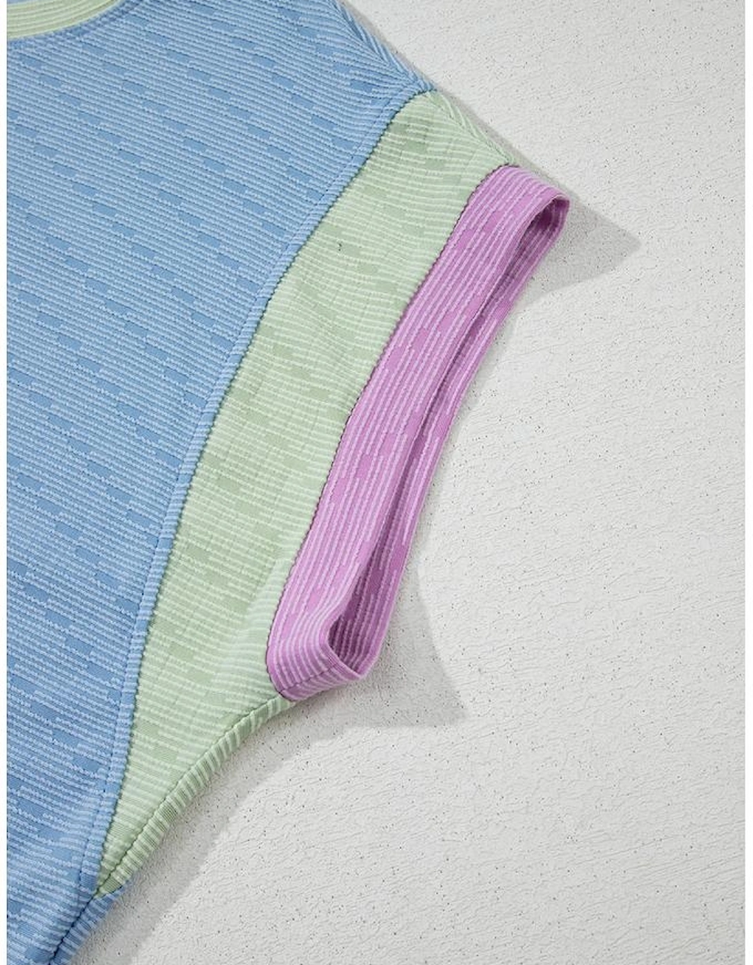 Beau Blue Corded Knit Contrast Trim Round Neck Cap Sleeve 2pcs Short Set