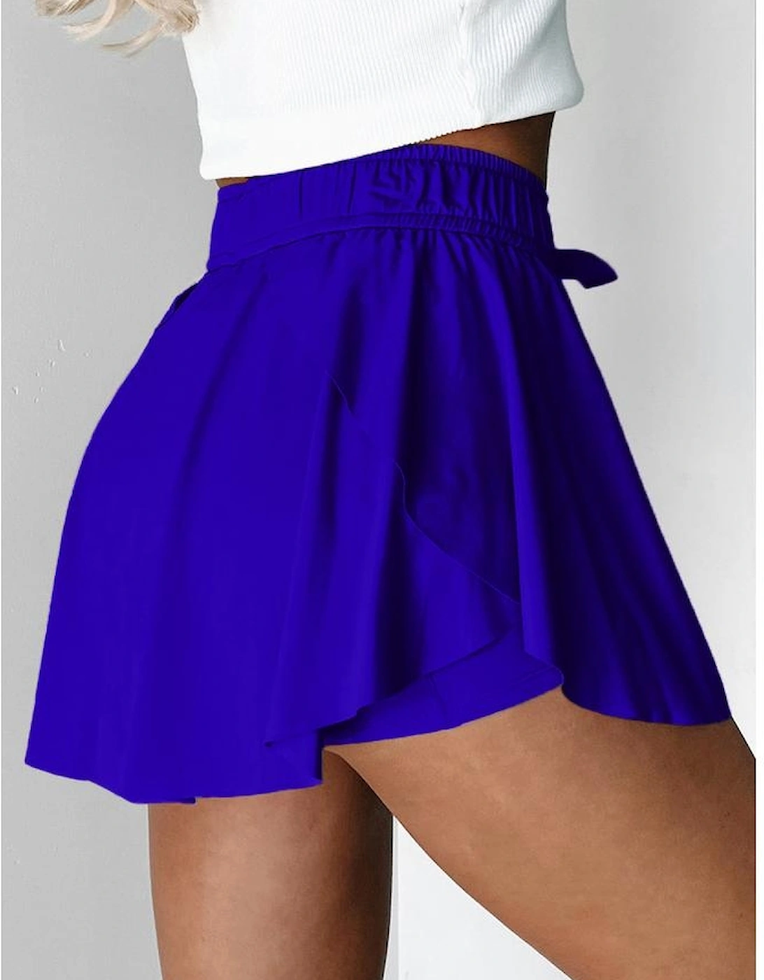 Dark Blue Drawstring High Waist Lined Tennis Skorts