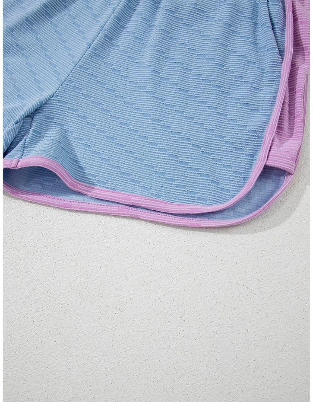 Beau Blue Corded Knit Contrast Trim Round Neck Cap Sleeve 2pcs Short Set