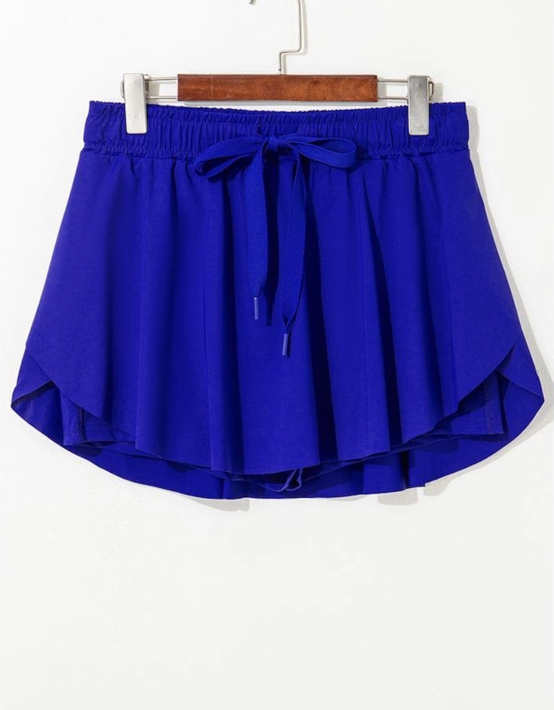 Dark Blue Drawstring High Waist Lined Tennis Skorts