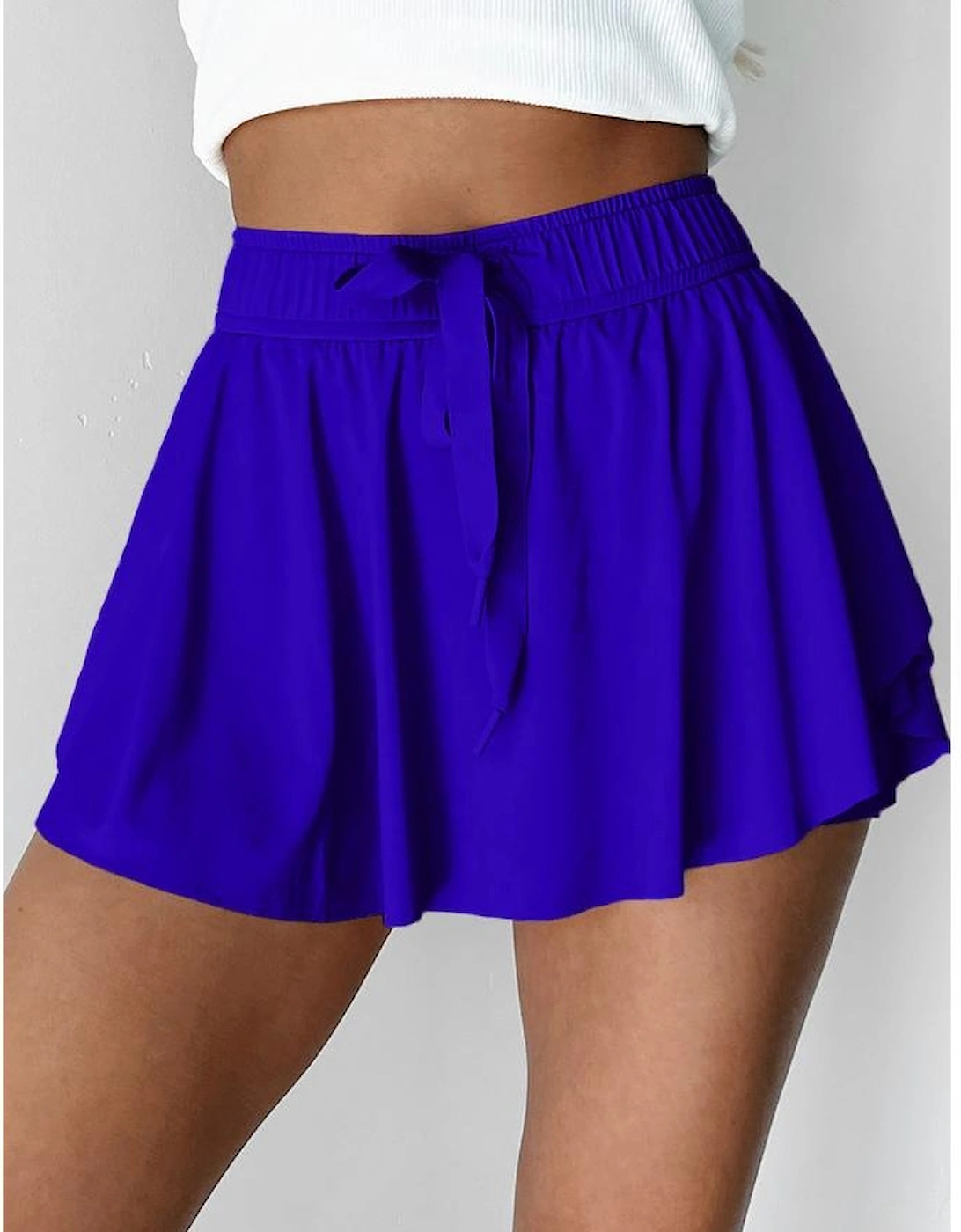 Dark Blue Drawstring High Waist Lined Tennis Skorts