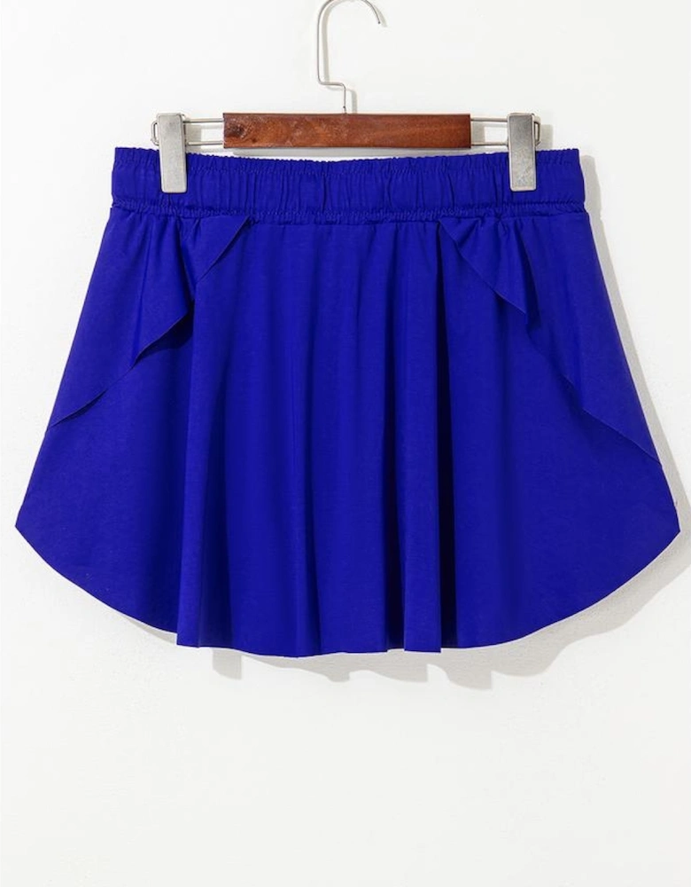 Dark Blue Drawstring High Waist Lined Tennis Skorts
