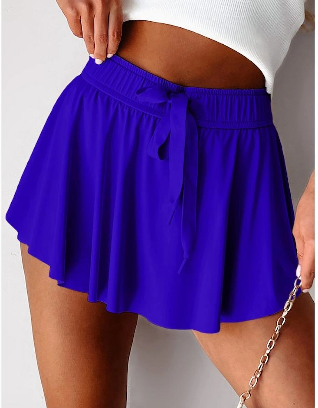 Dark Blue Drawstring High Waist Lined Tennis Skorts